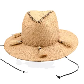Pinch ME x, Handwoven Pure Raffia Fibre Hat with genuine leather chinstraps - UPF 50 