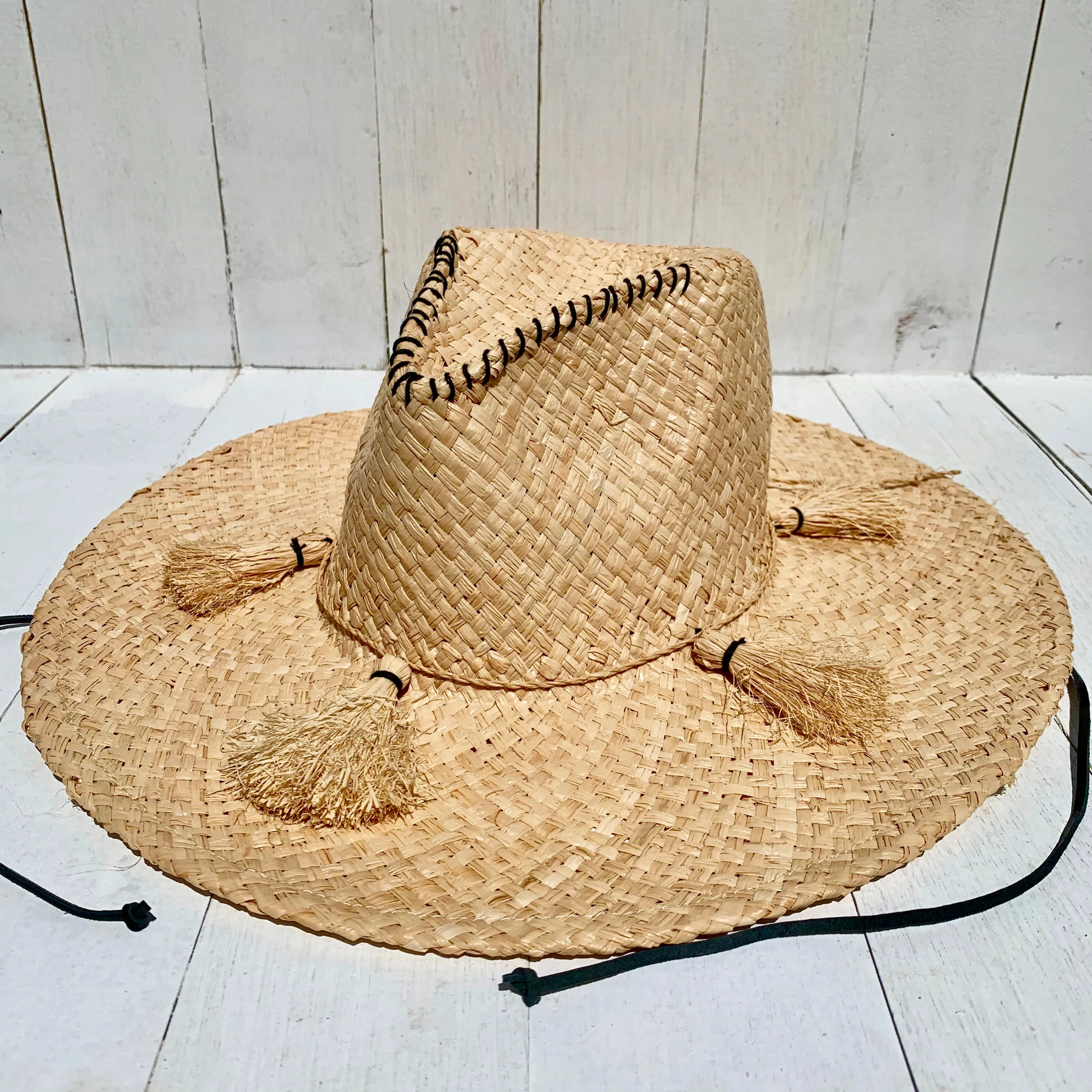 Pinch ME x, Handwoven Pure Raffia Fibre Hat with genuine leather chinstraps - UPF 50 