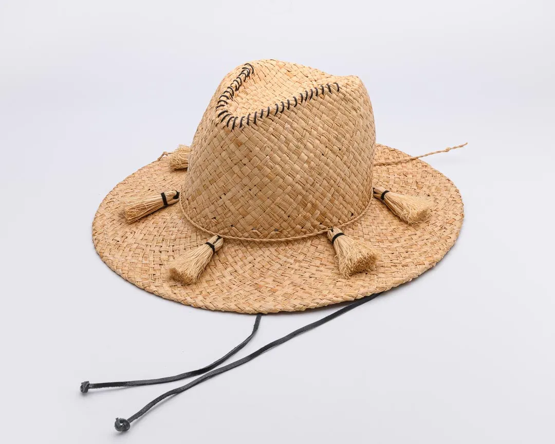 Pinch ME x, Handwoven Pure Raffia Fibre Hat with genuine leather chinstraps - UPF 50 