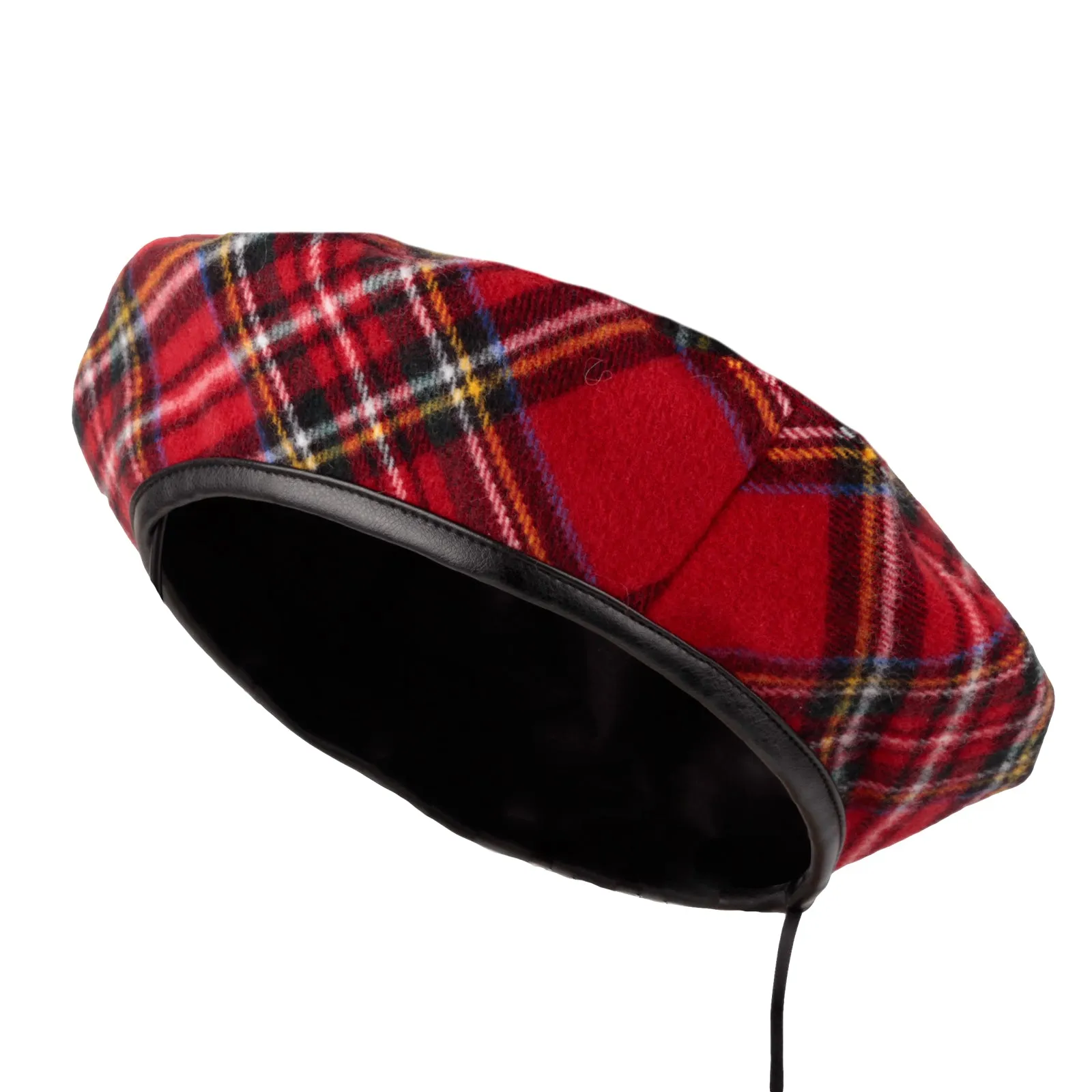 Polyester Beret Hat Tartan Check Leather Sweatband KR3781