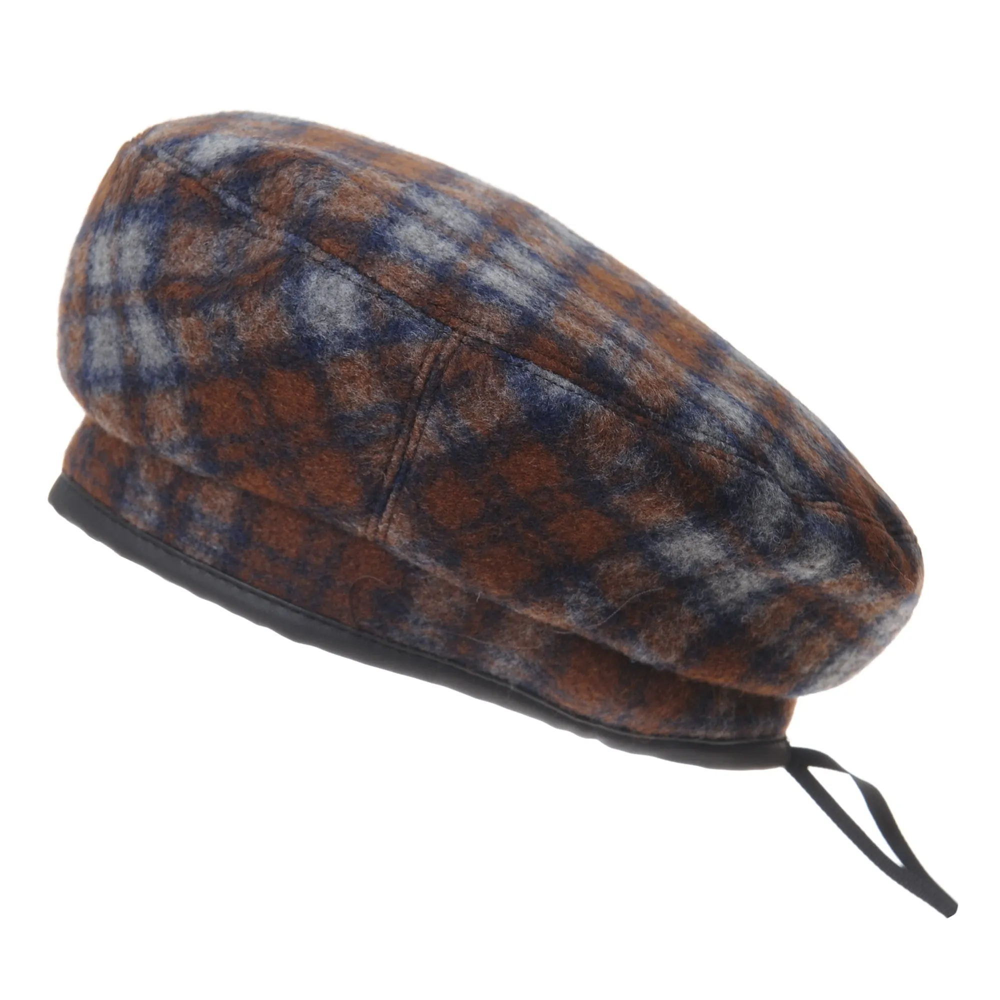 Polyester Beret Hat Tartan Check Leather Sweatband KR3781