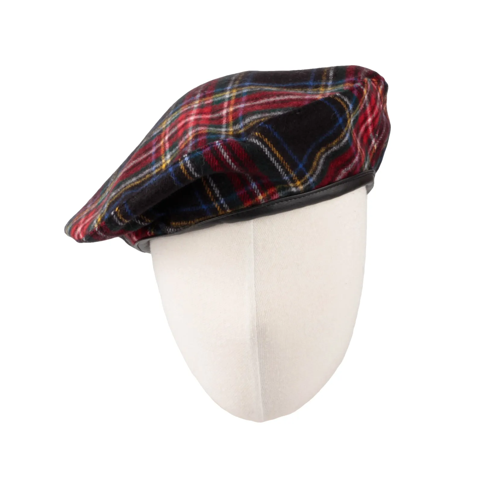 Polyester Beret Hat Tartan Check Leather Sweatband KR3781