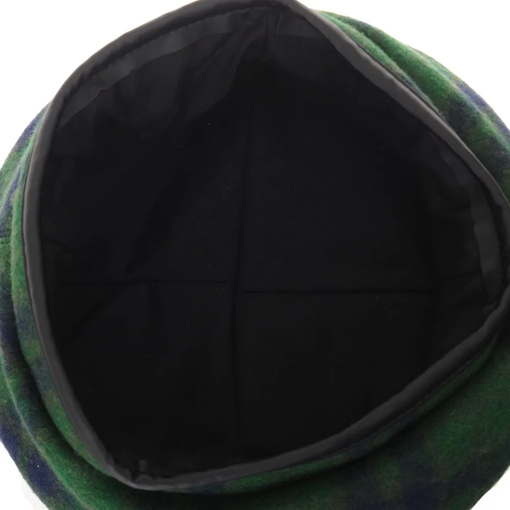 Polyester Beret Hat Tartan Check Leather Sweatband KR3781
