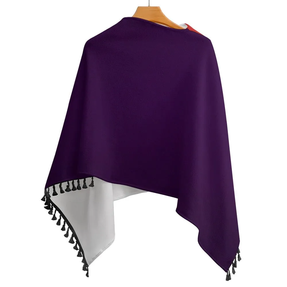 Purple and Red Knitted Cape with Fringed Edge