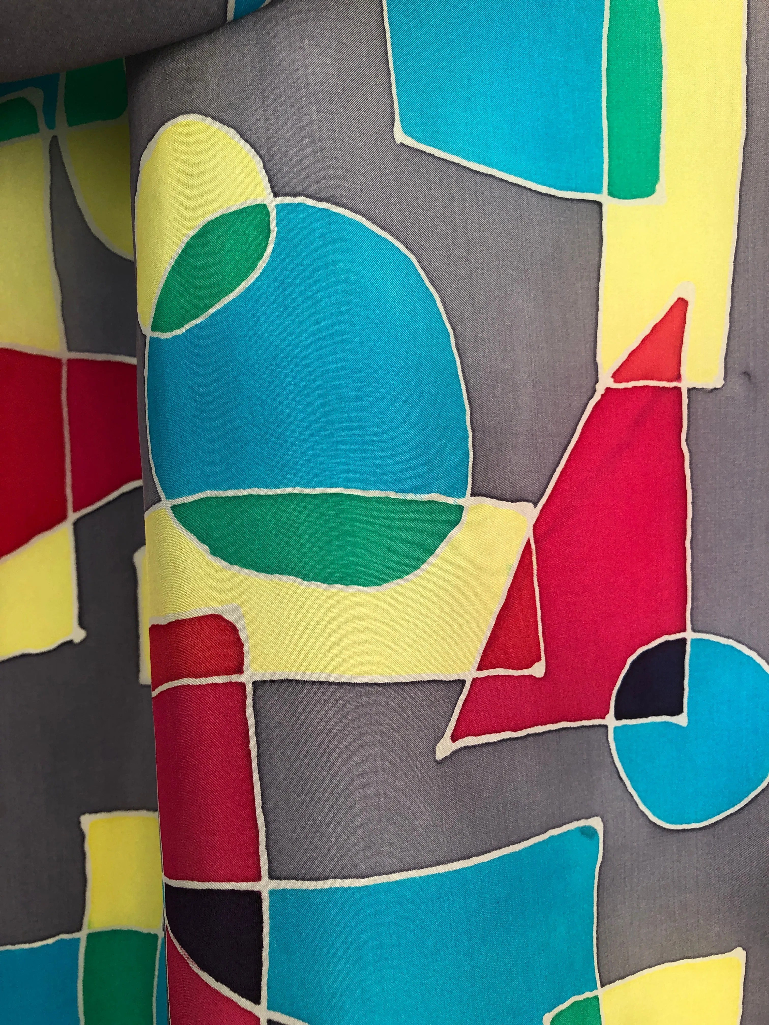"Cubism on Gray" - Hand-dyed Silk Scarf - $135