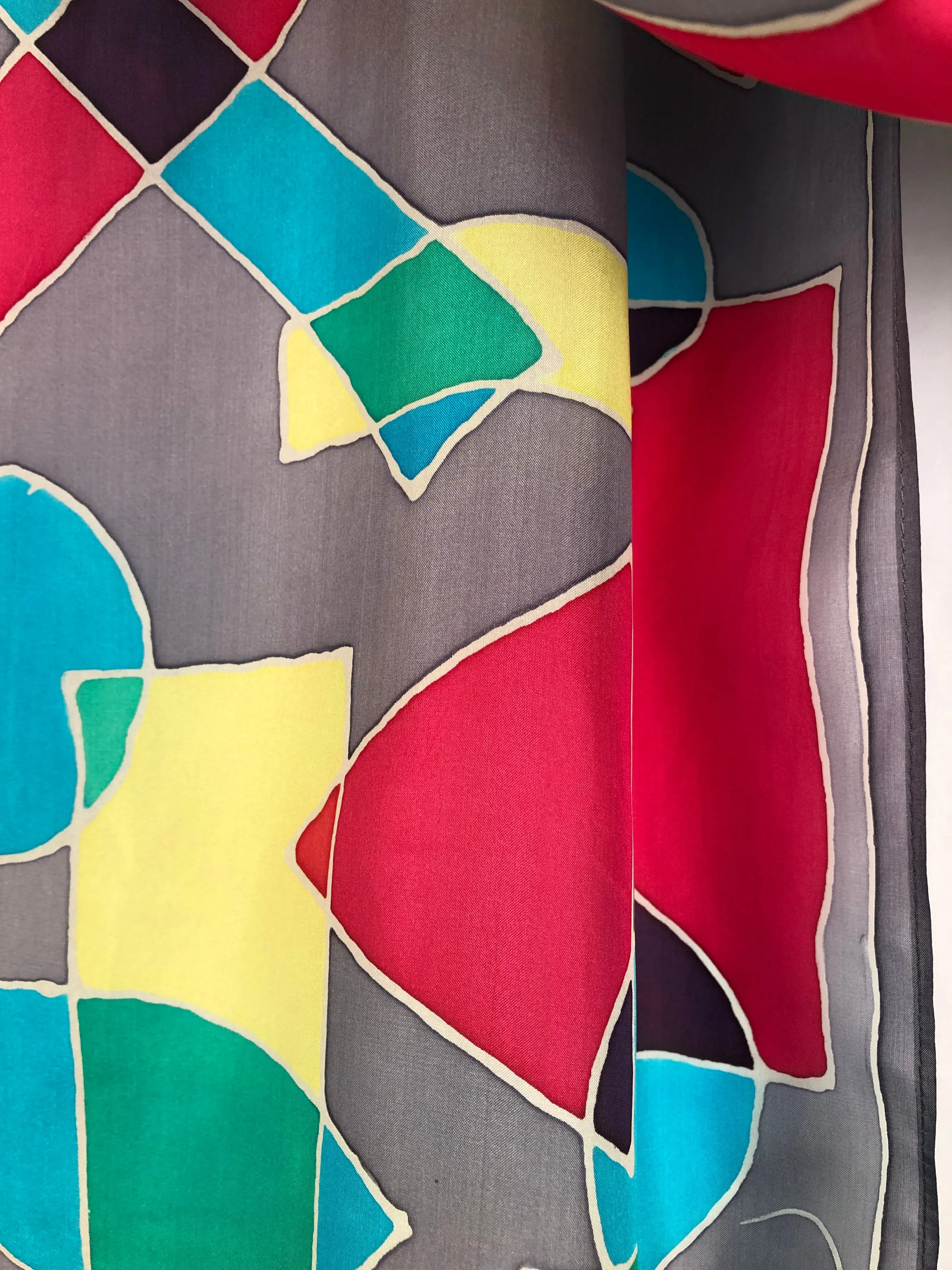 "Cubism on Gray" - Hand-dyed Silk Scarf - $135