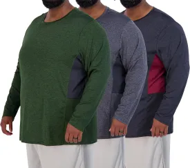 Real Essentials 3 Pack: Mens Big & Tall Tech Stretch Long-Sleeve & Short-Sleeve Dry-Fit T-Shirt (3XT-5XT)
