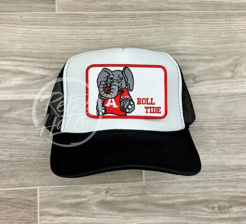Retro Alabama / Roll Tide Patch on White/Black Meshback Trucker