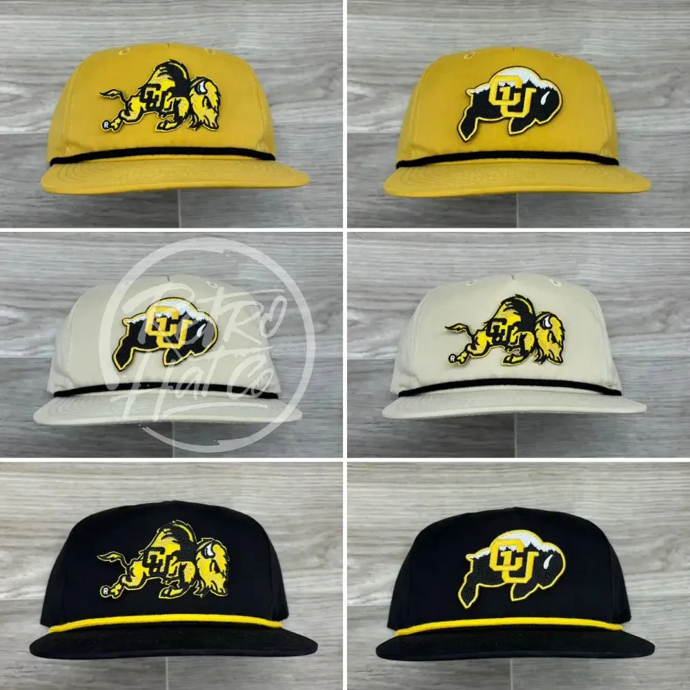 Retro Colorado Buffaloes CU patch on Beige Retro Hat w/Black Rope