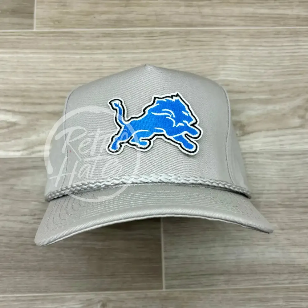 Retro Detroit Lions Patch on Tall Gray Retro Rope Hat