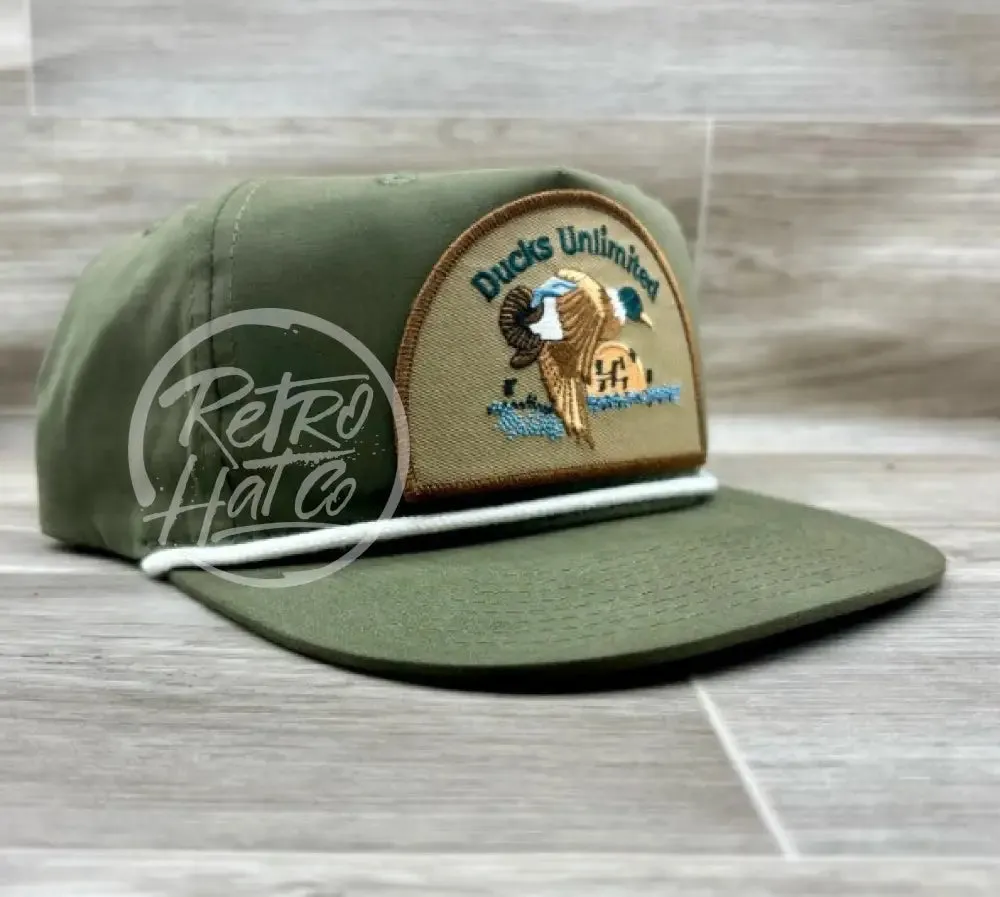 Retro Ducks Unlimited on Olive Retro Hat w/White Rope