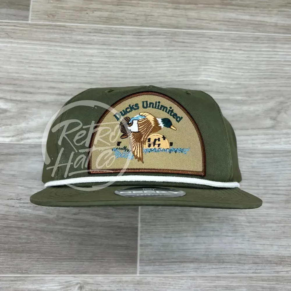Retro Ducks Unlimited on Olive Retro Hat w/White Rope
