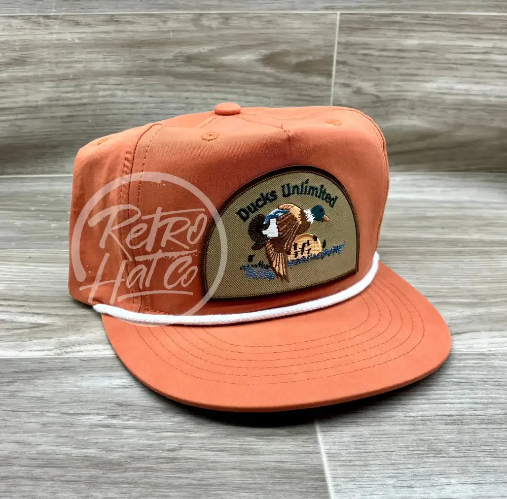 Retro Ducks Unlimited on Orange Poly Rope Hat