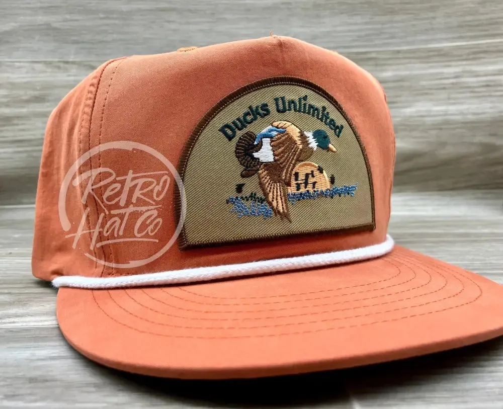 Retro Ducks Unlimited on Orange Poly Rope Hat