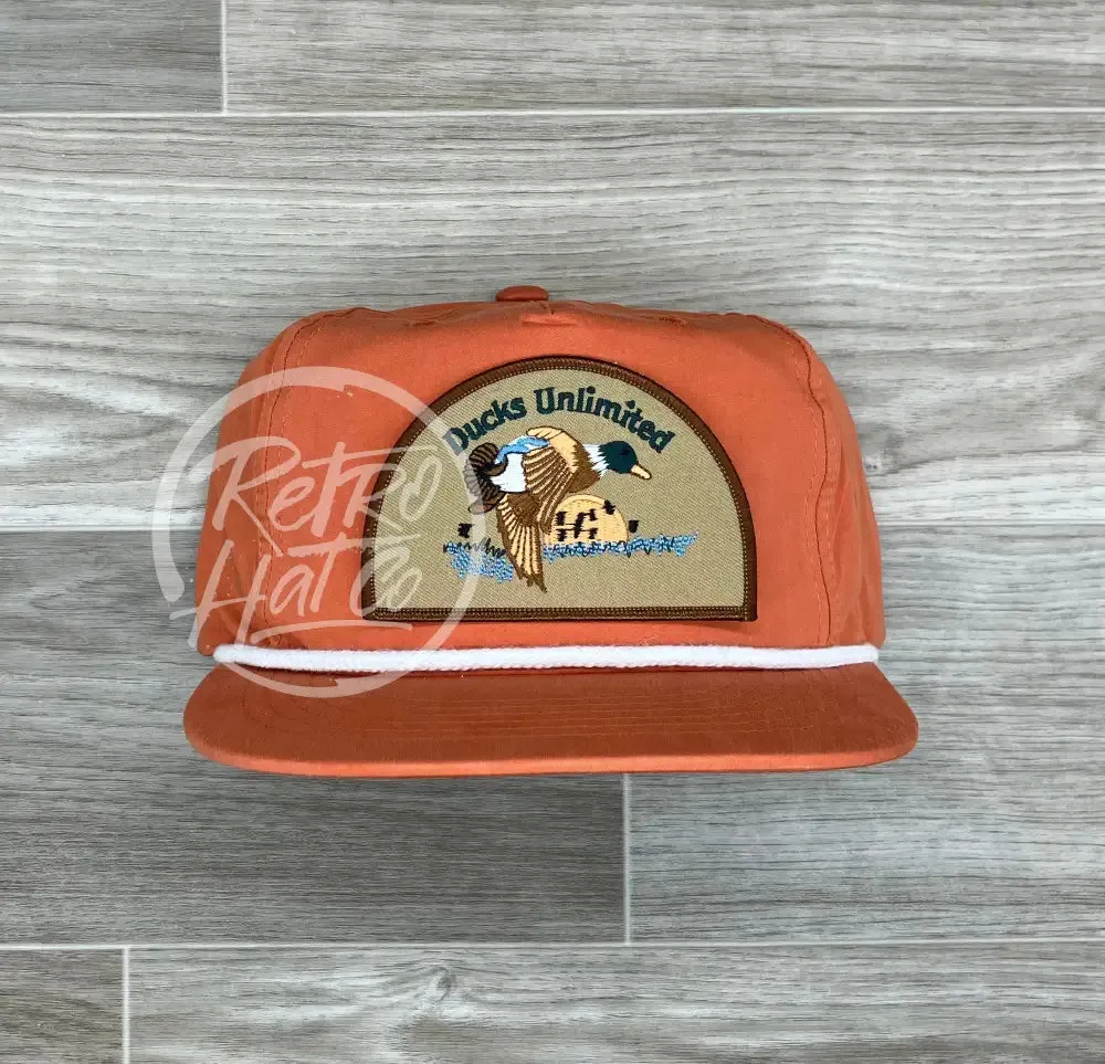 Retro Ducks Unlimited on Orange Poly Rope Hat