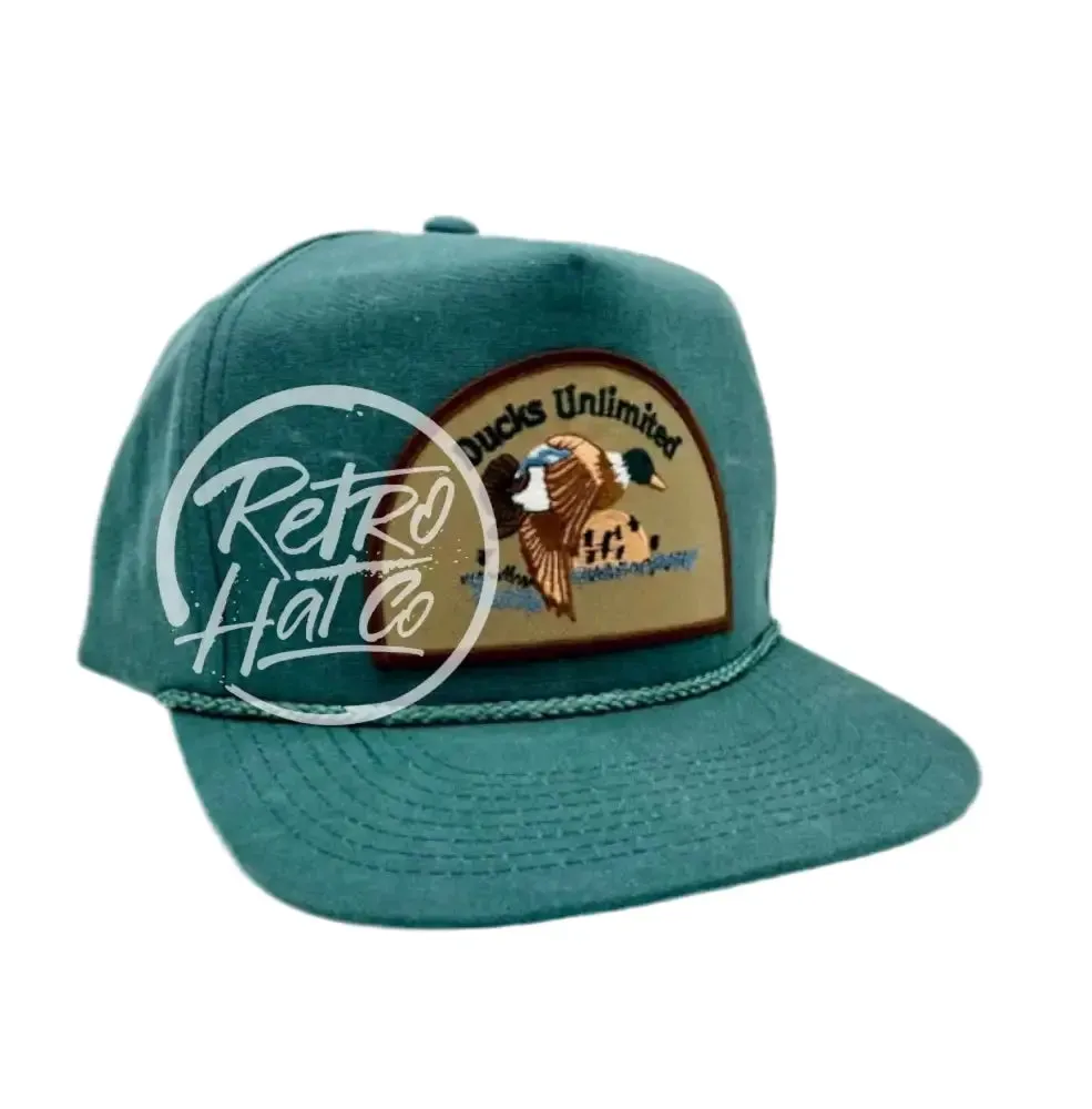 Retro Ducks Unlimited on Teal Stonewashed Retro Rope Hat