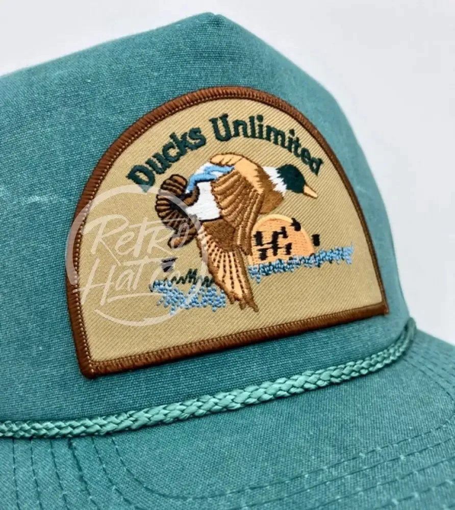 Retro Ducks Unlimited on Teal Stonewashed Retro Rope Hat