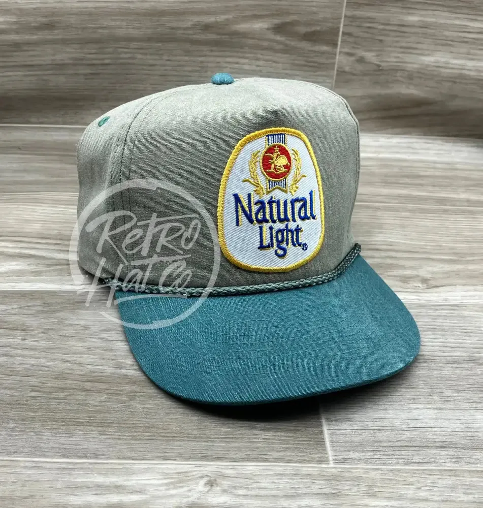 Retro Gold Natural / Natty Light Beer Patch on Sand/Teal Stonewashed Rope Hat with Snapback
