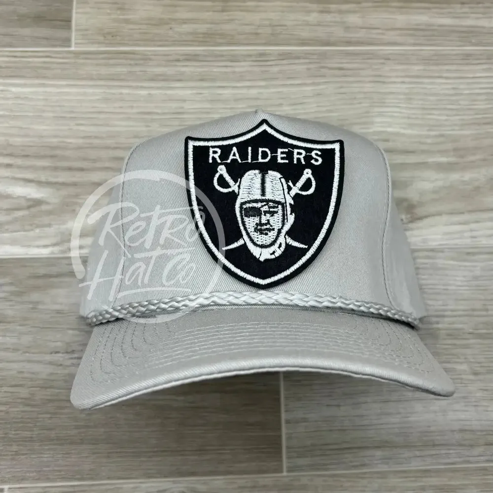 Retro Las Vegas Raiders Shield Patch on Tall Gray Retro Rope Hat