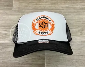Retro Oklahoma State / OSU Crest Crest on Black/White Meshback Trucker Hat