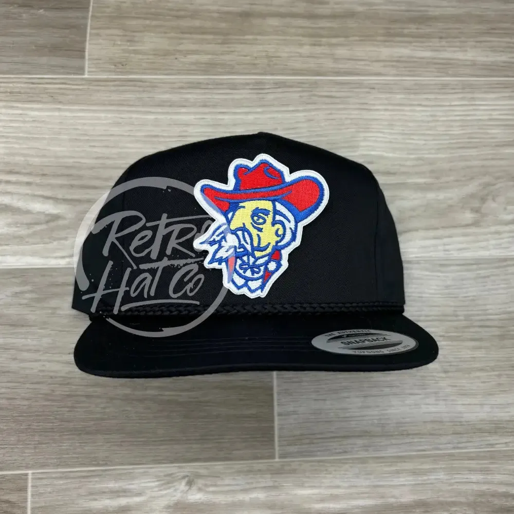 Retro Ole Miss Colonel Reb on Black Classic Rope Hat