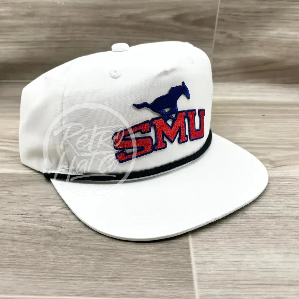 Retro SMU Arch on White Retro Hat w/Black Rope