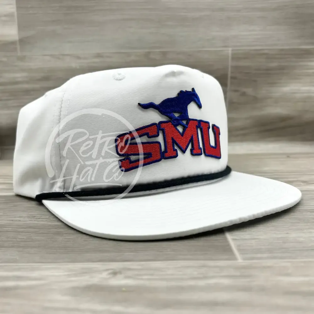 Retro SMU Arch on White Retro Hat w/Black Rope