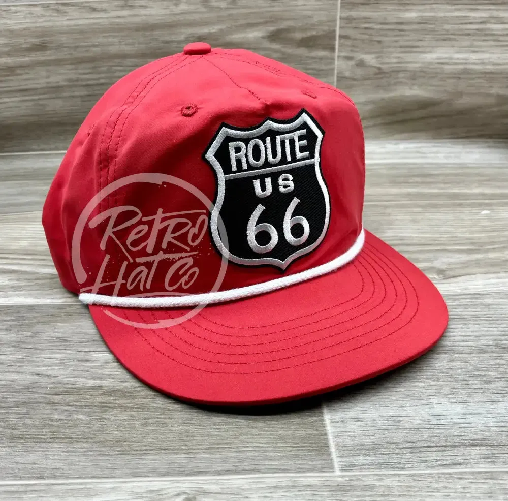 Route 66 Patch on Red Poly Rope Hat