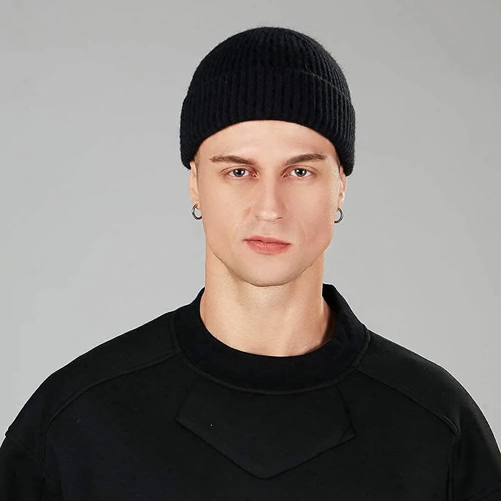 ROYBENS Swag Wool Knit Cuff Short Fisherman Beanie for Men Women, Winter Warm Hats