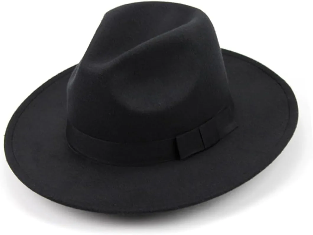 SAFIGLE Classic Unisex Vintage Wool Fedora Hat for Men and Women Black Brim Fashion Hat Stylish Gentleman Cap