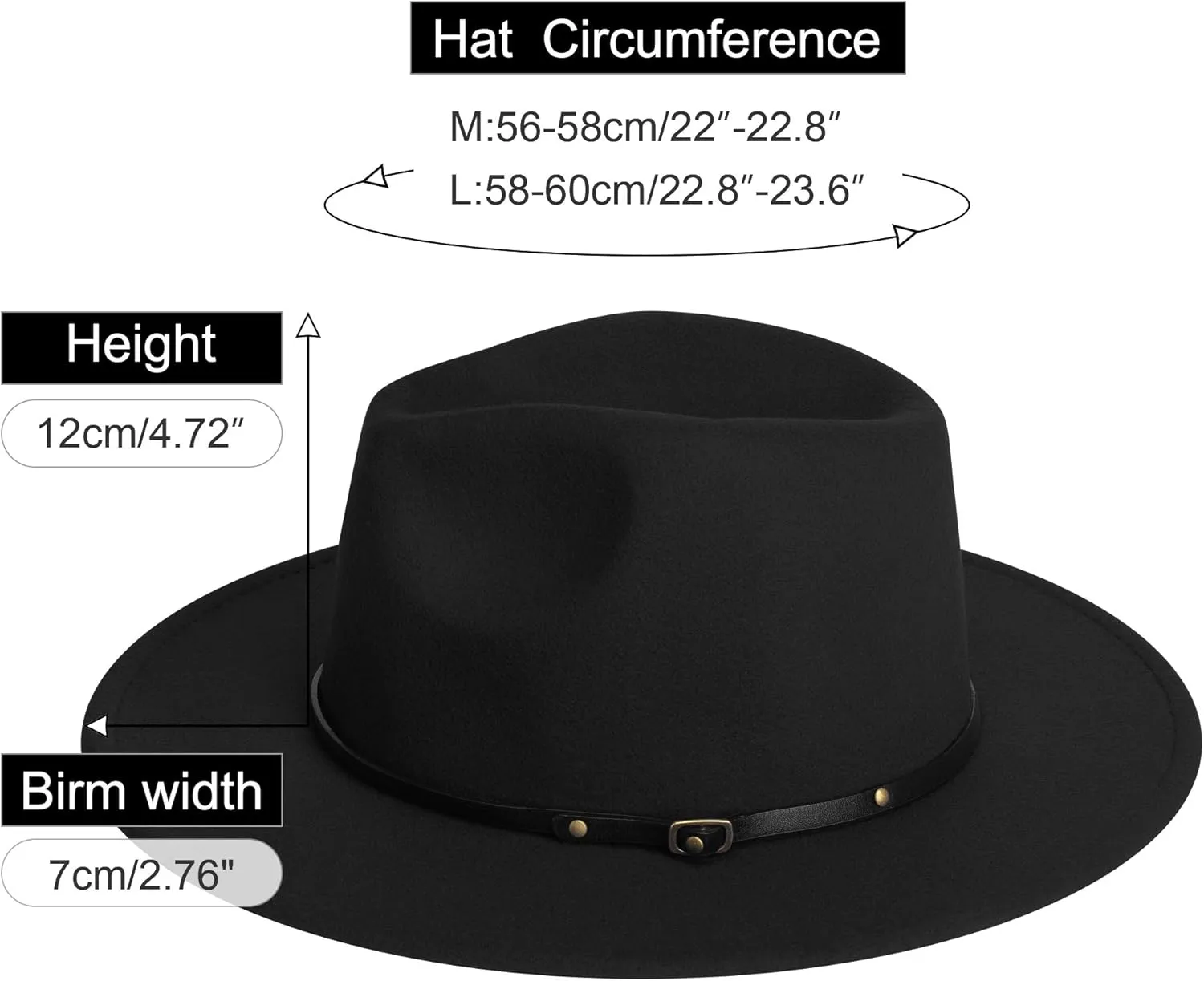 SAJUZEN Wide Brim Fedora Hats for Women Mens Felt Fedora Hats with Belt Buckle