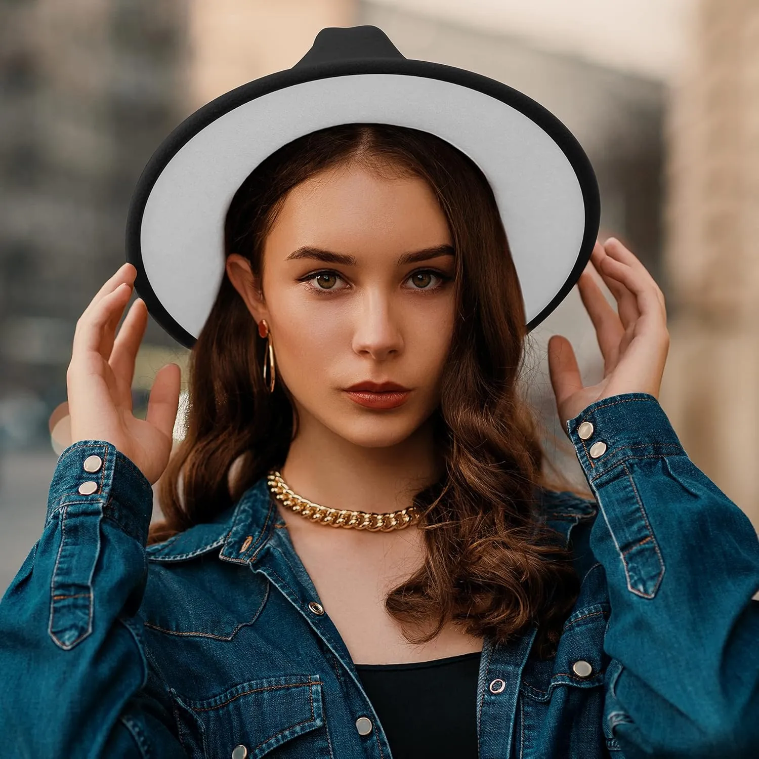 SAJUZEN Wide Brim Fedora Hats for Women Mens Felt Fedora Hats with Belt Buckle