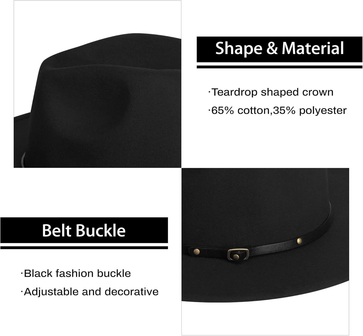 SAJUZEN Wide Brim Fedora Hats for Women Mens Felt Fedora Hats with Belt Buckle