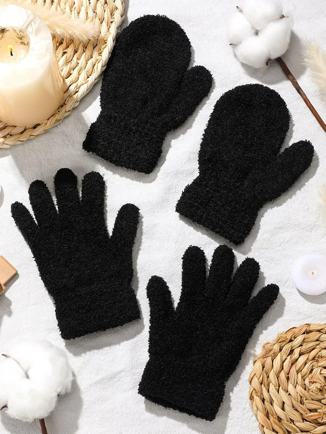 SATINIOR 6 Pairs Toddler Knitted Gloves Kids Winter Warm Stretchy Mittens Soft Lightweight Mittens for Boys and Girls