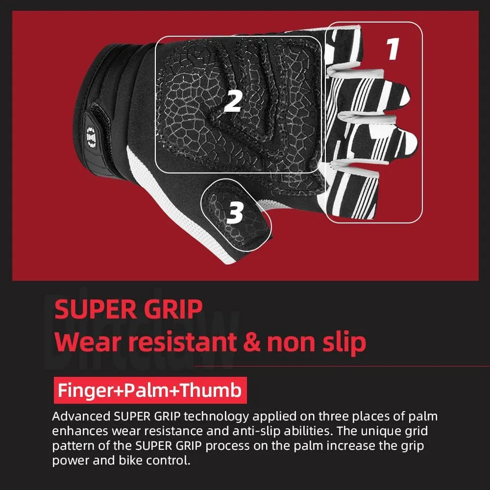 Seibertron Unisex BMX MX ATV MTB Racing Mountain Bike Bicycle Cycling Off-Road/Dirt Bike Gloves Road Racing Motorcycle Motocross Sports Gloves Touch Recognition Full Finger Glove