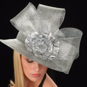 SG5019-Ladies straw Hat Silver Horse hair / silver flower