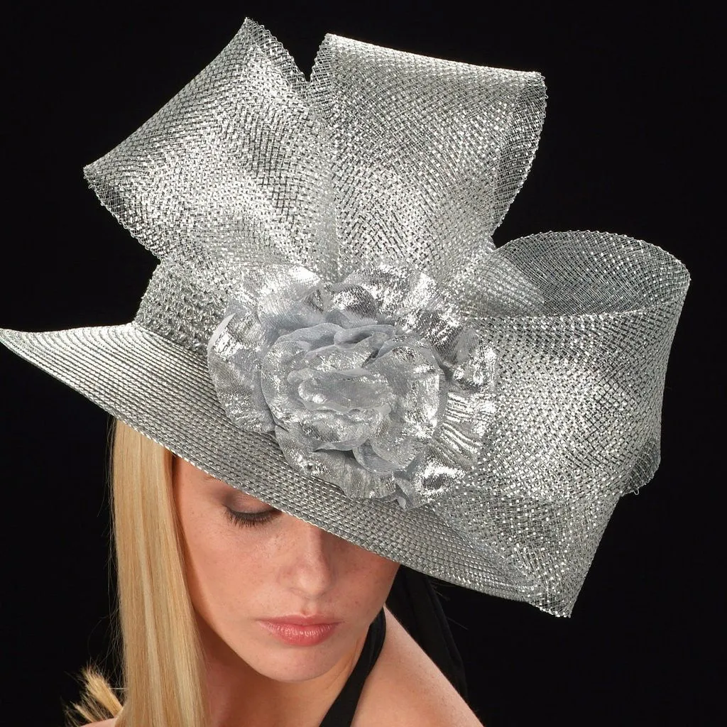 SG5019-Ladies straw Hat Silver Horse hair / silver flower