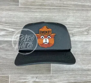 Smokey the Bear on Gray Retro Rope Hat w/Black Rope