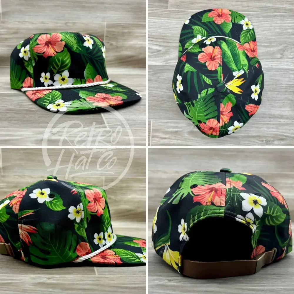 Sounds Like Bullshit to Me Patch on Black Hawaiian Retro Rope Hat w/Leather Strap Back