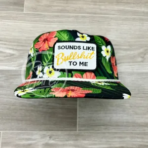 Sounds Like Bullshit to Me Patch on Black Hawaiian Retro Rope Hat w/Leather Strap Back