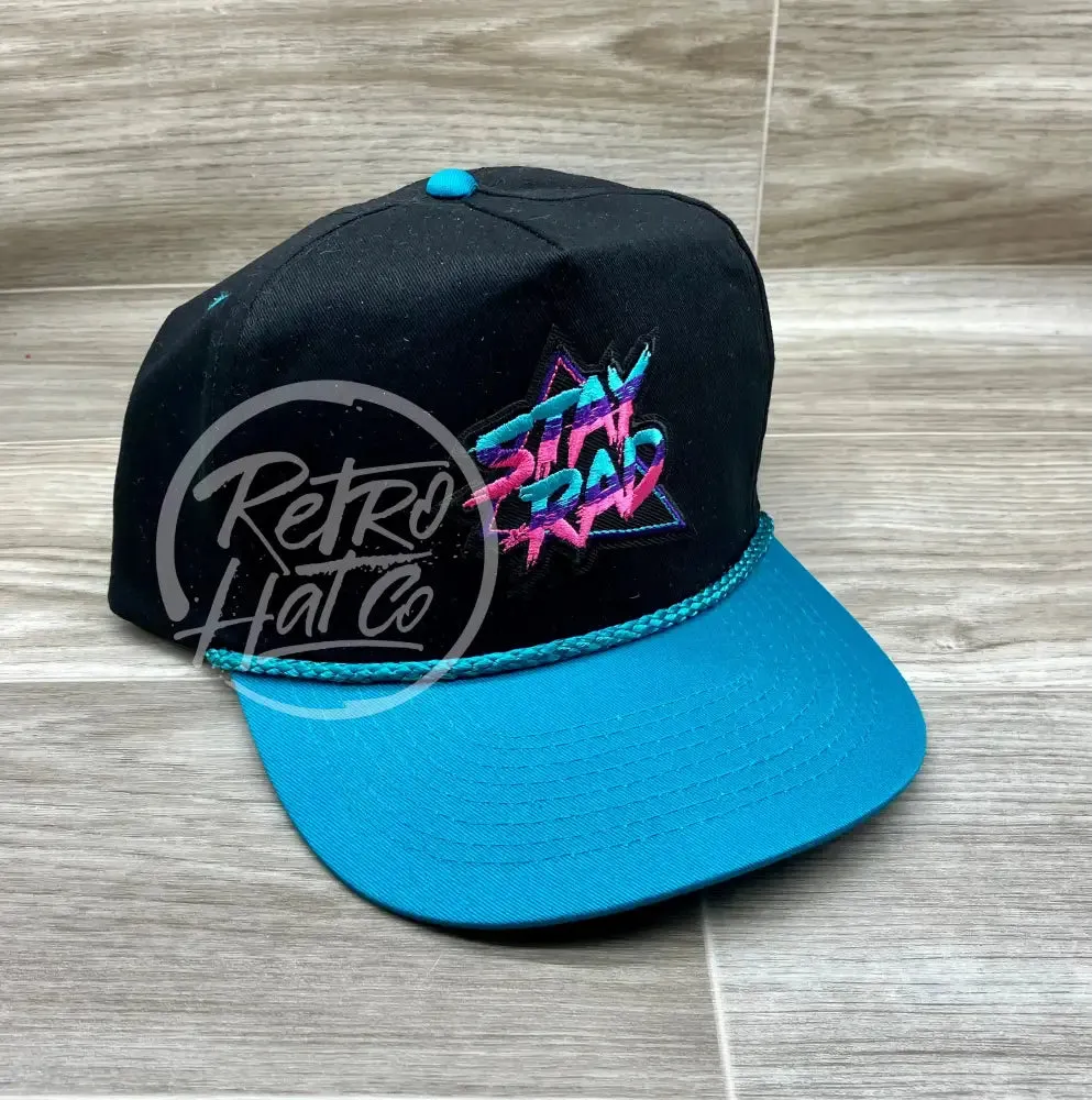 Stay Rad on Black/Turquoise Retro Rope Hat