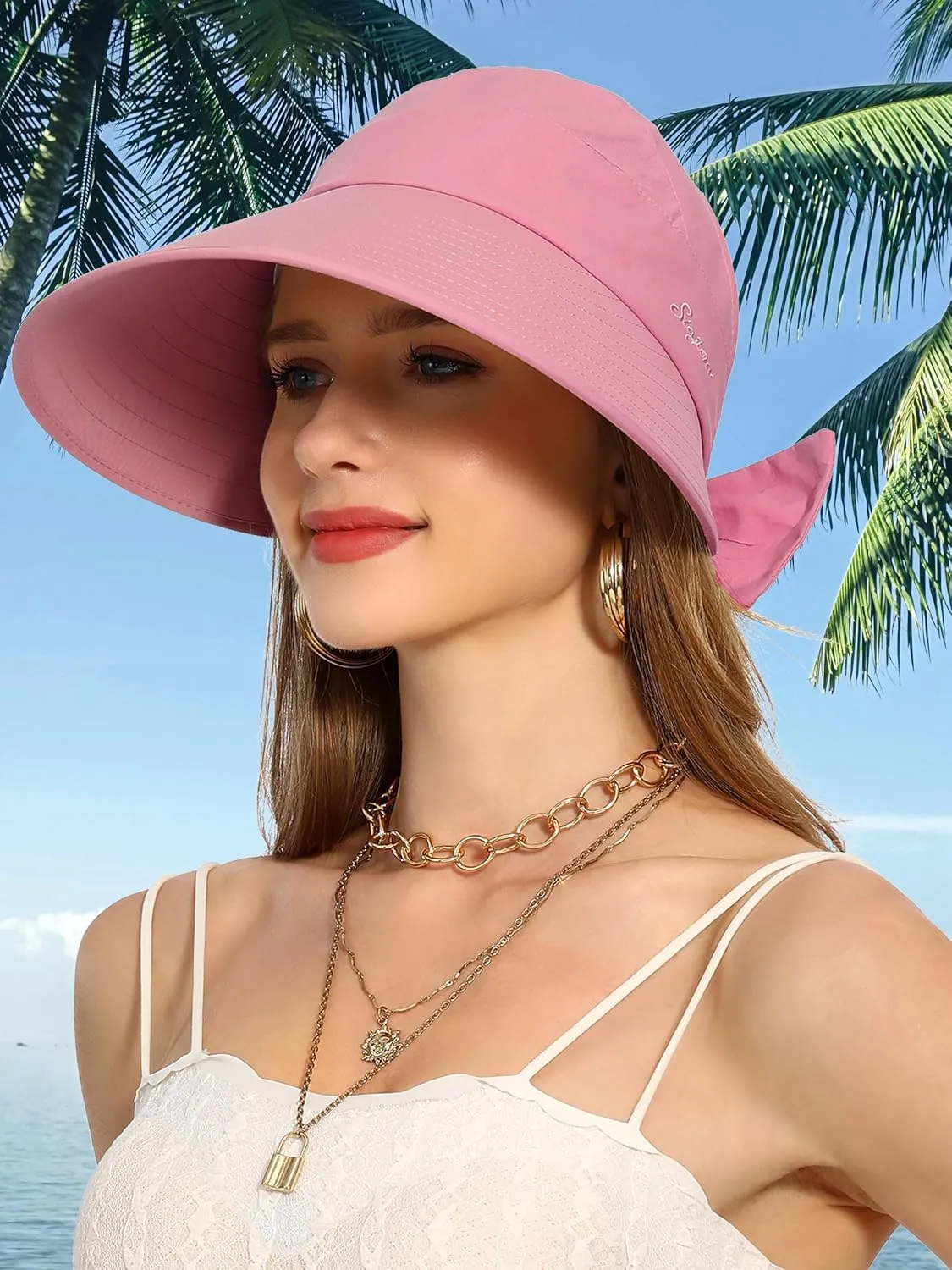 Sun Visor Hat for Women Wide Brim Ponytail Hole UV Protection Summer Cap Packable UPF 50  Travel Outdoor