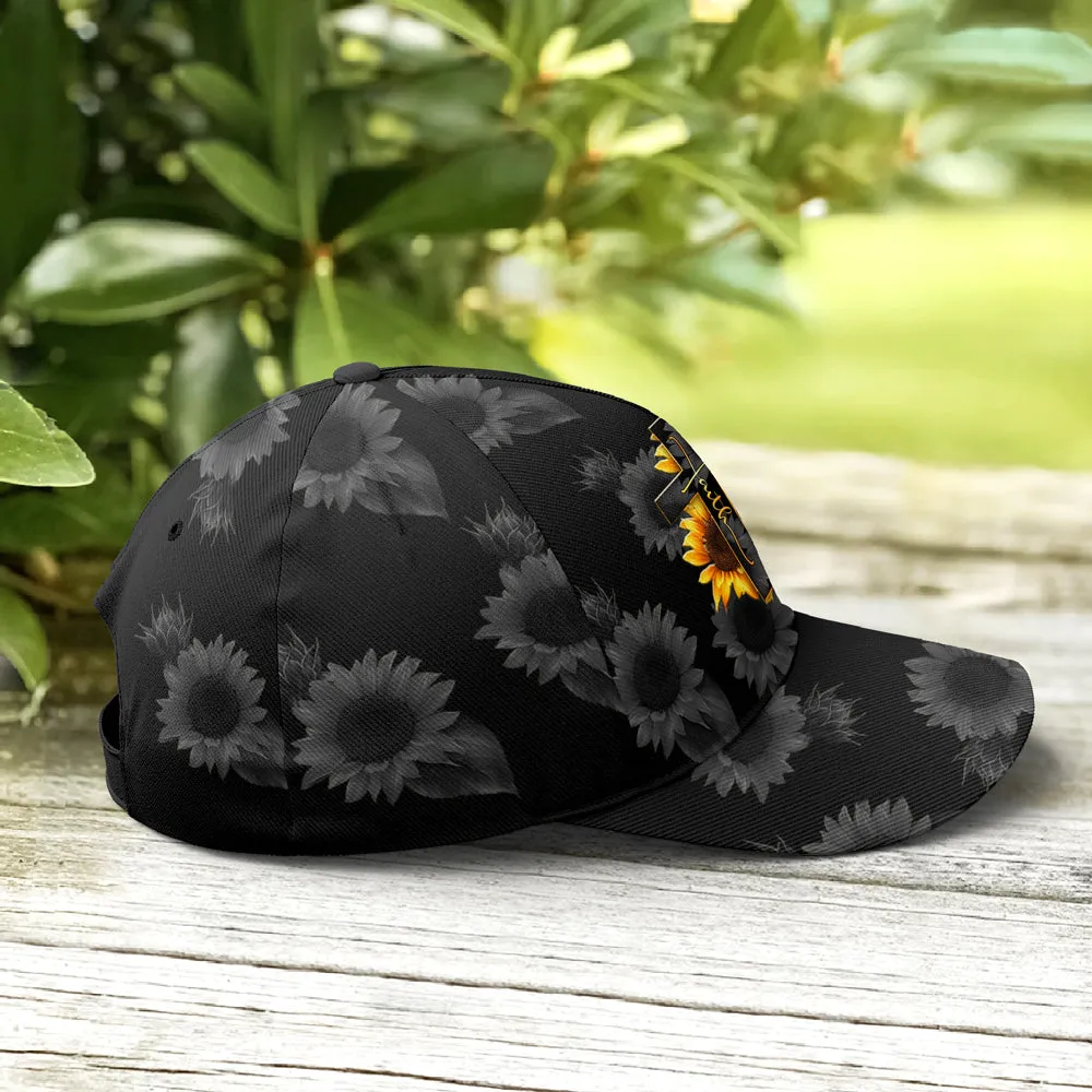 Sunflower Faith Floral Black Baseball Cap Coolspod