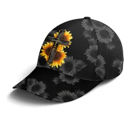 Sunflower Faith Floral Black Baseball Cap Coolspod