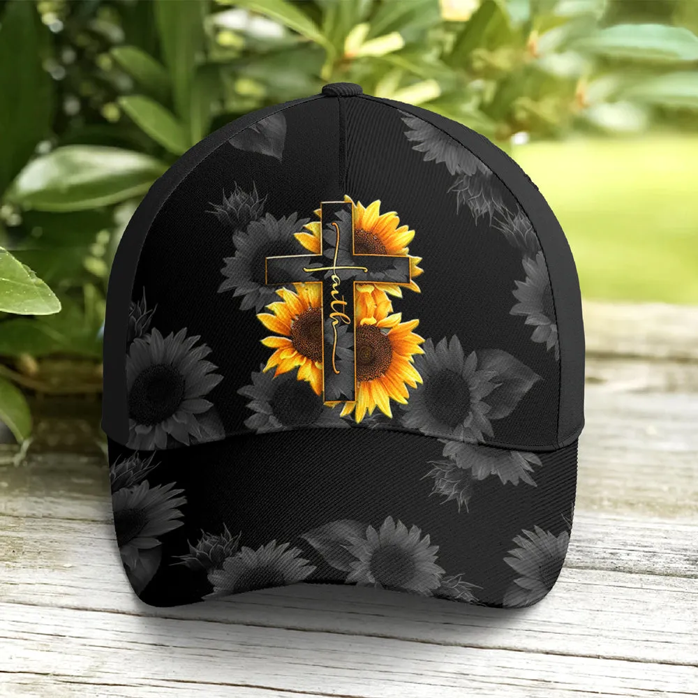 Sunflower Faith Floral Black Baseball Cap Coolspod