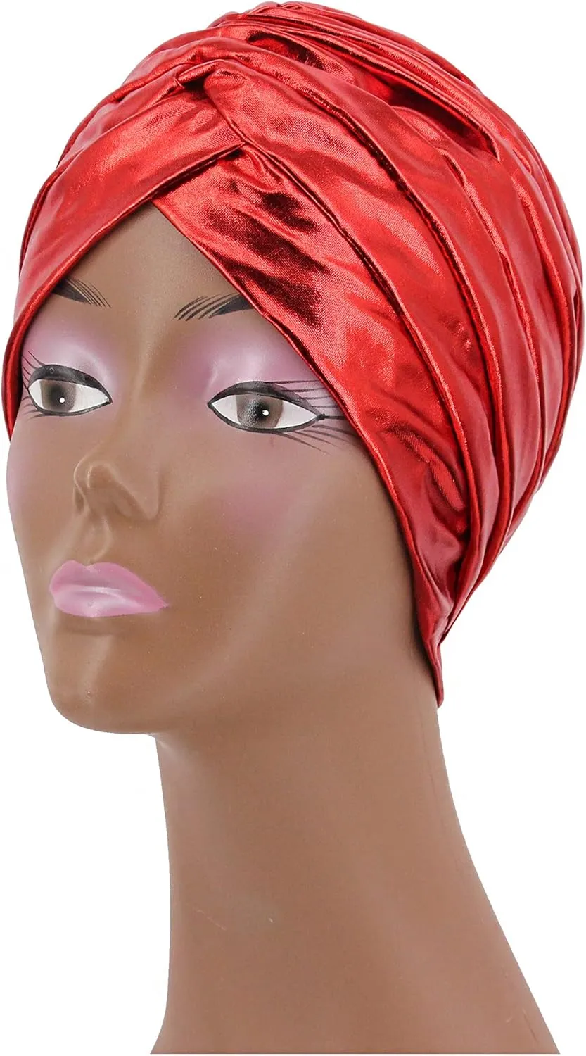Surkat Unisex Metallic Arab India Pleated Turban Headwrap Swami Hat Costume Hat Chemo Cap