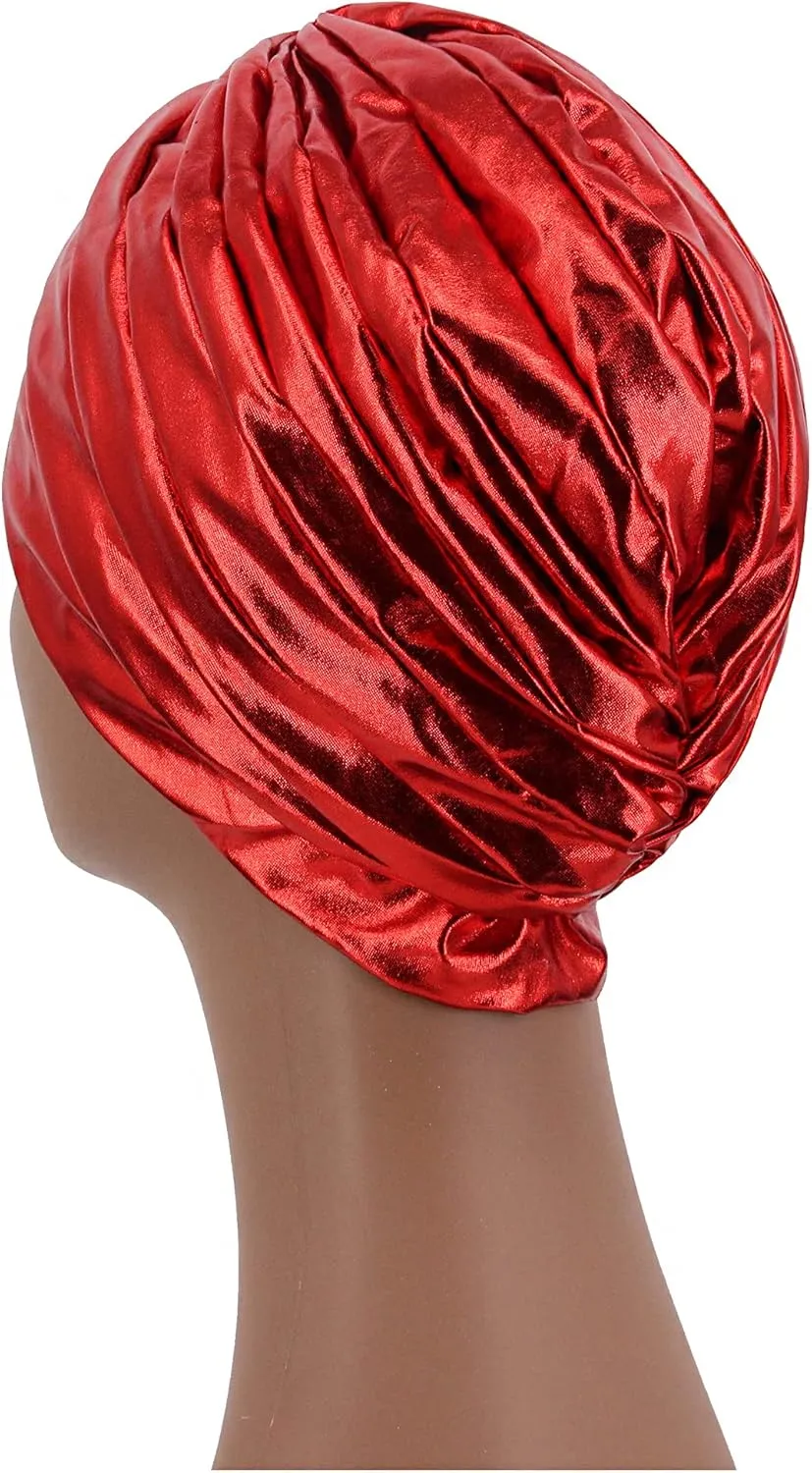 Surkat Unisex Metallic Arab India Pleated Turban Headwrap Swami Hat Costume Hat Chemo Cap