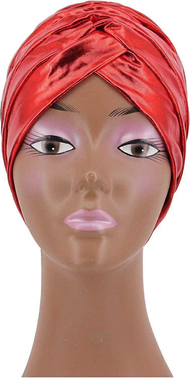 Surkat Unisex Metallic Arab India Pleated Turban Headwrap Swami Hat Costume Hat Chemo Cap