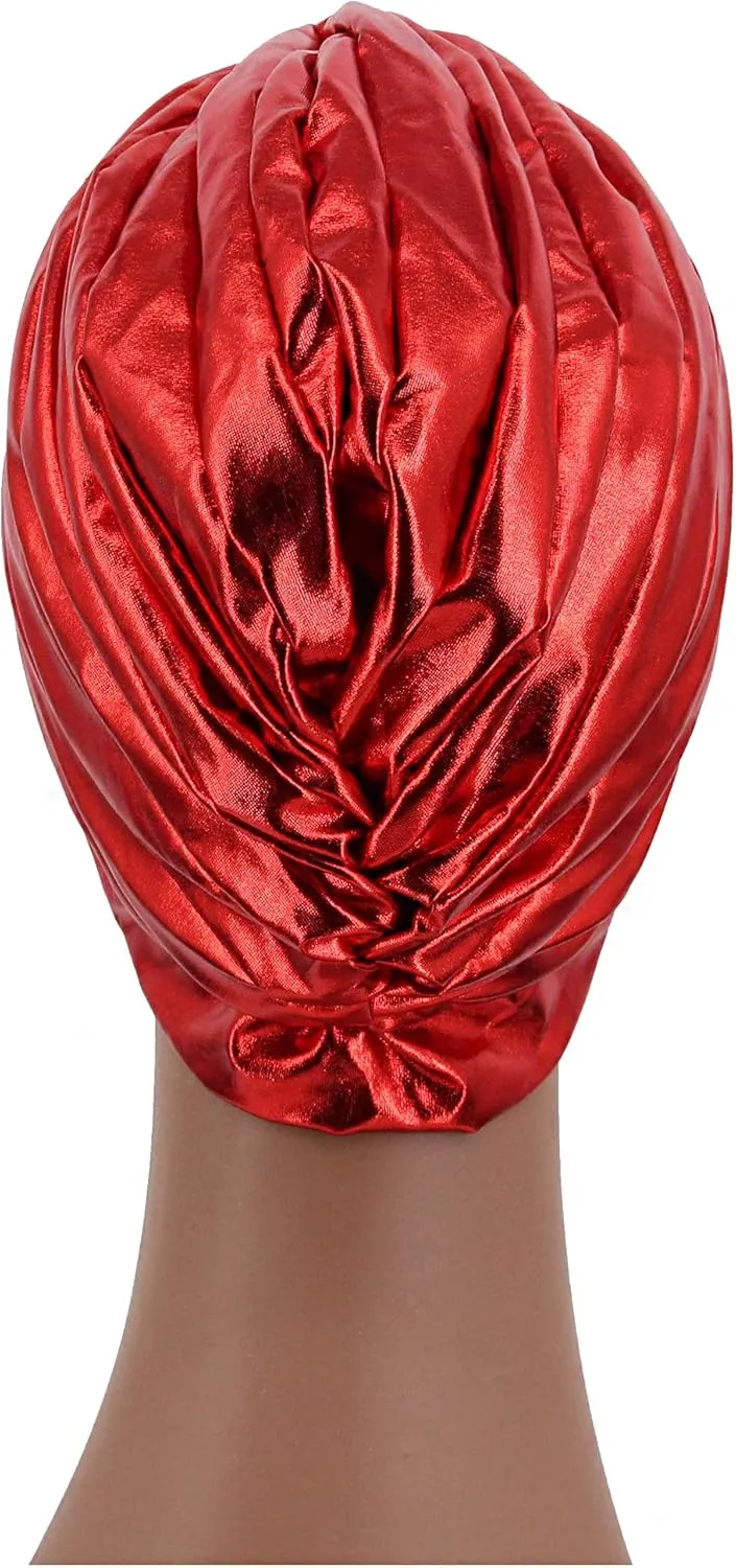 Surkat Unisex Metallic Arab India Pleated Turban Headwrap Swami Hat Costume Hat Chemo Cap