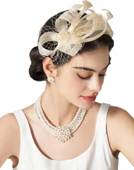 SWEETV Fascinators Headband with Feather, Women's Tea Party Hat for Kentucky Derby, Cocktail, Wedding, Fancy Dress Party